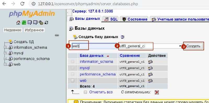 Настройка Базы Данных phpMyAdmin в OpenServer